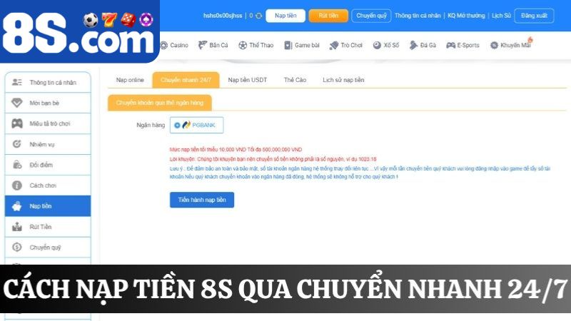 nạp tiền 8S chuyển nhanh 24/7